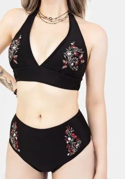 Copia Floral Embroidered High Waist Swim Bottoms