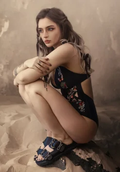 Copia Floral Embroidered Halter Swimsuit