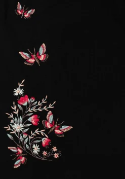 Copia Moth Embroidered Cotton Puff Sleeve Split Skirt Midi Dress