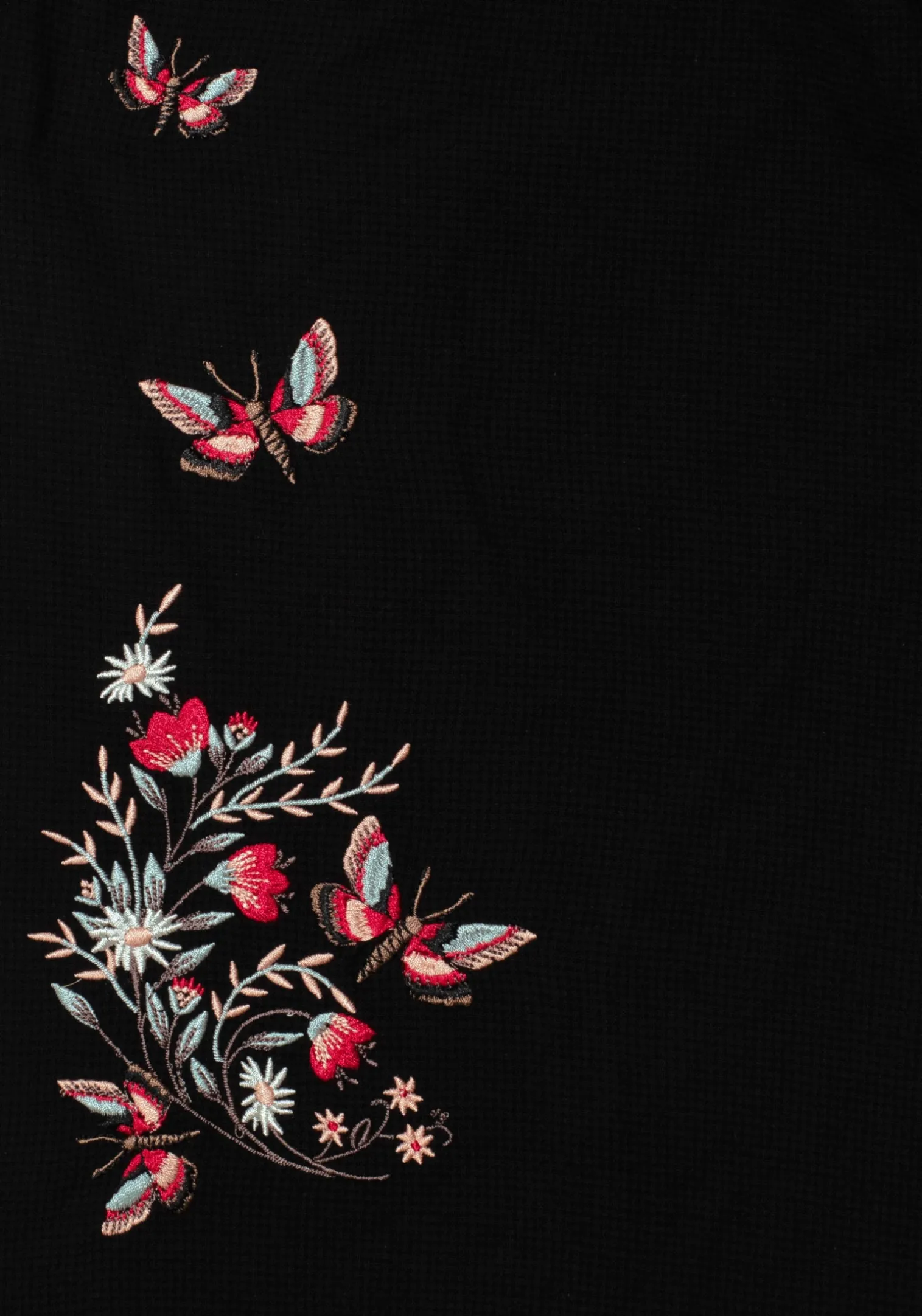 Copia Moth Embroidered Cotton Puff Sleeve Split Skirt Midi Dress