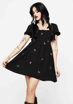 Copia Moth Embroidered Puff Sleeve Mini Dress