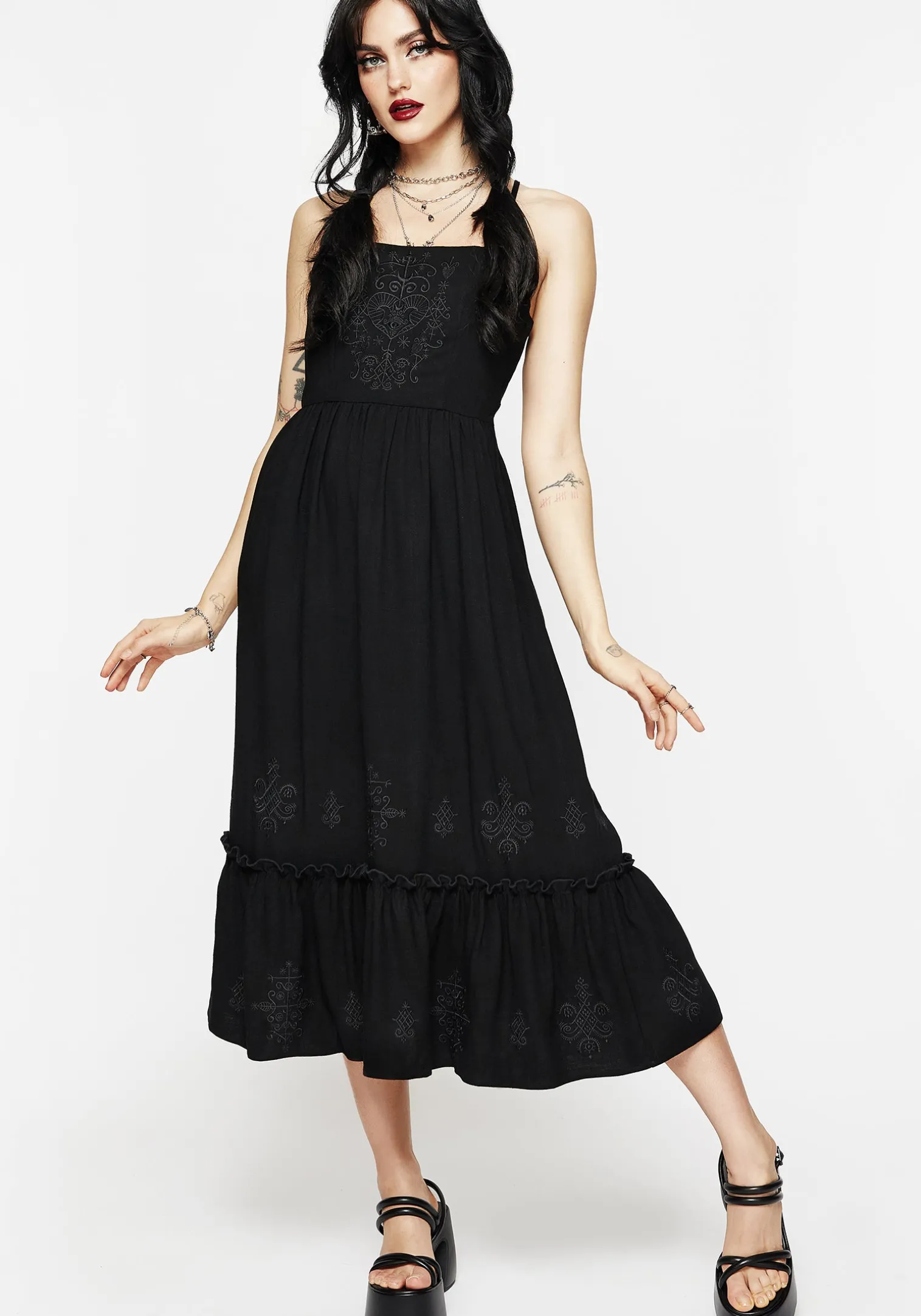 Cordata Embroidered Cami Midi Smock Dress