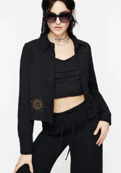 Cosmos Embroidered Button Up Crop Shirt