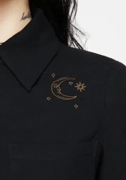 Cosmos Embroidered Button Up Crop Shirt