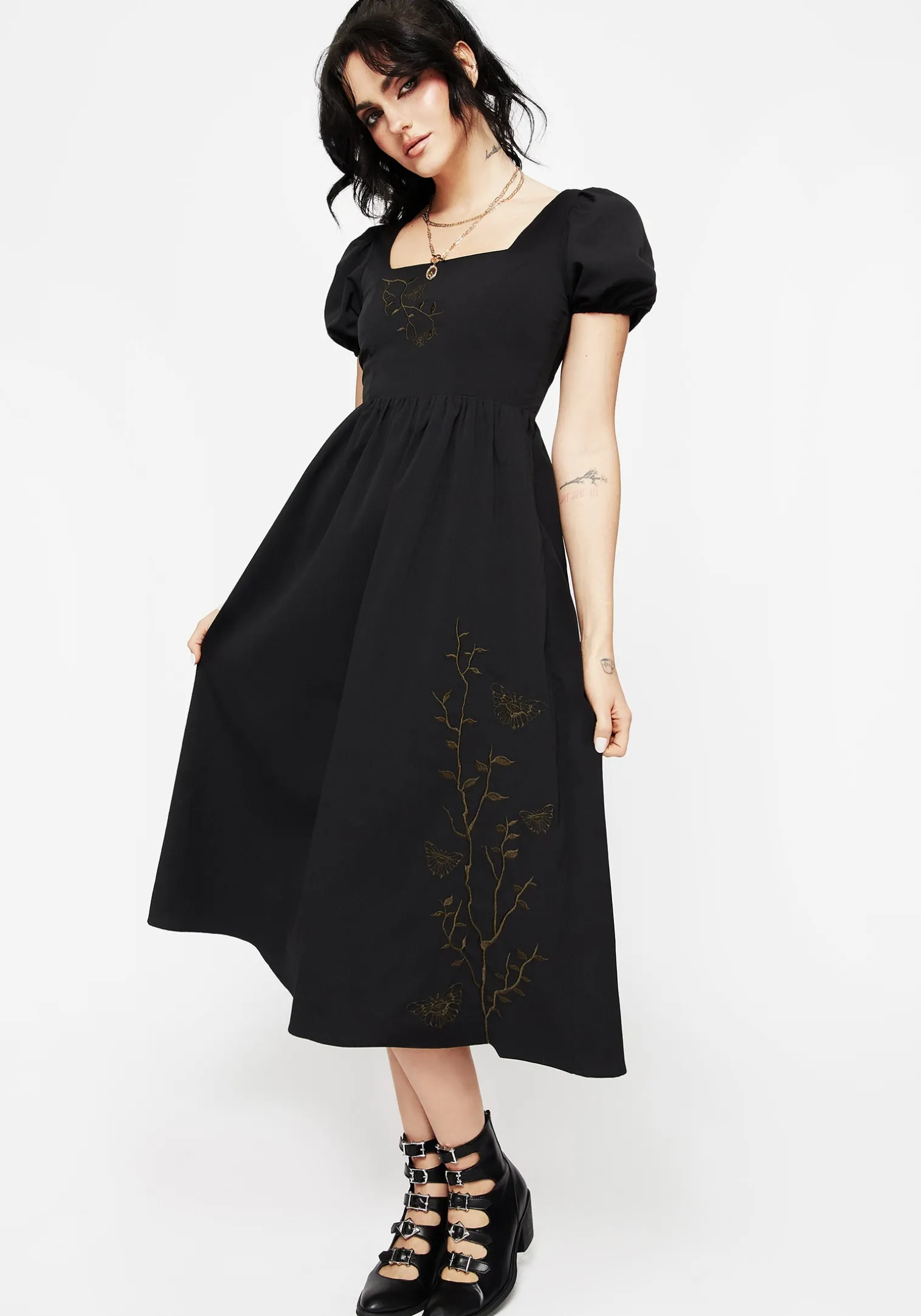 Cressida Moth Embroidered Midi Dress