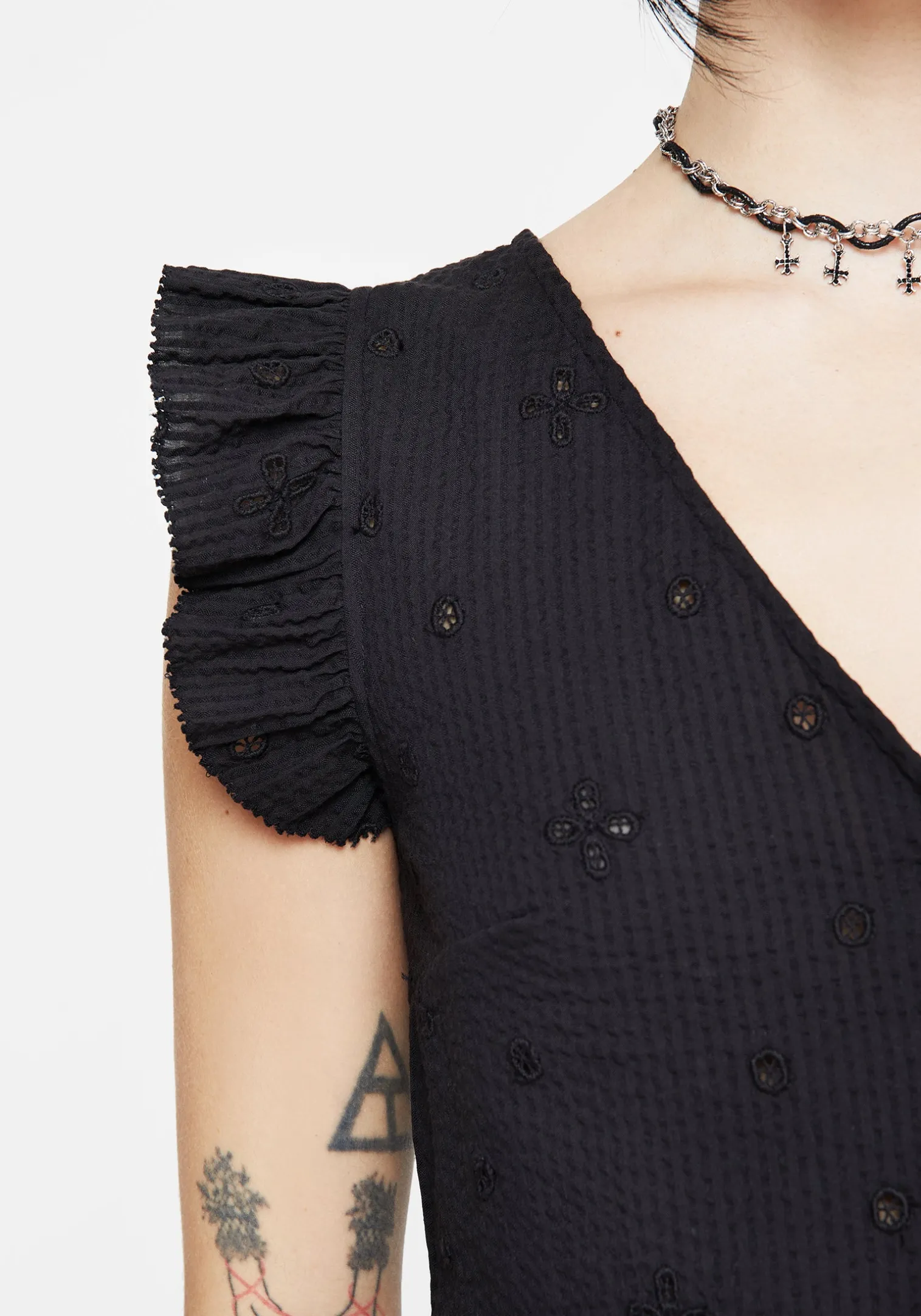 Crux Broderie Button Up Sleeveless Blouse Top