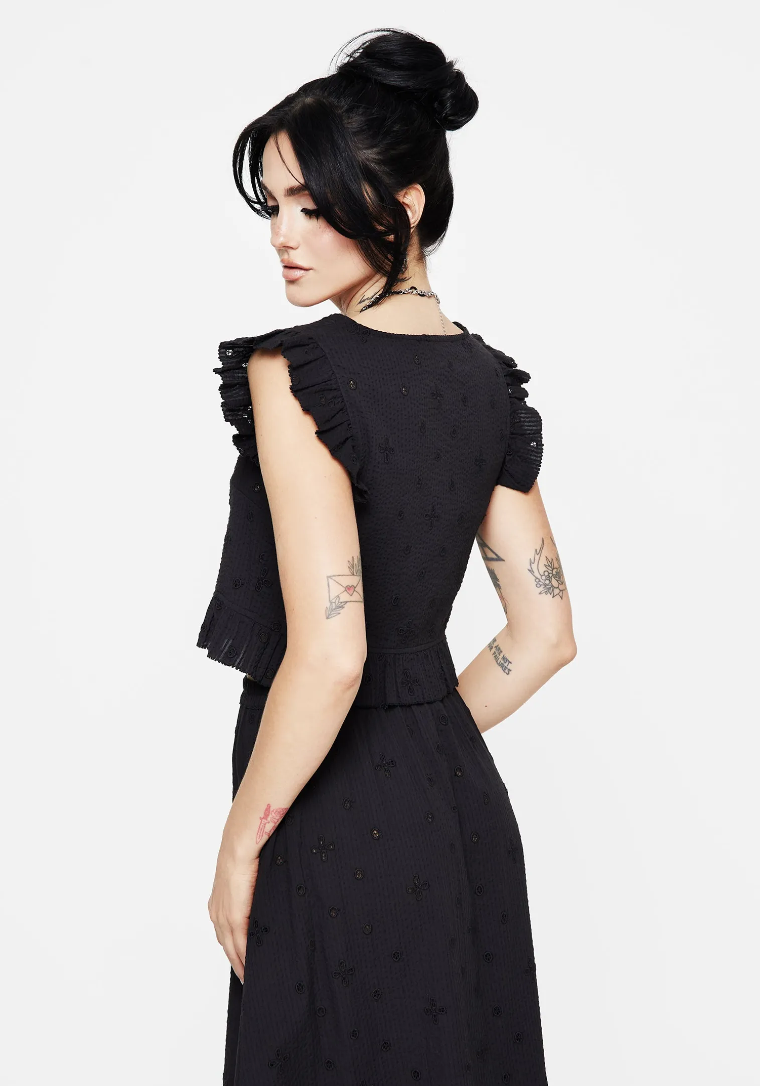 Crux Broderie Button Up Sleeveless Blouse Top