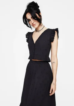 Crux Broderie Button Up Sleeveless Blouse Top