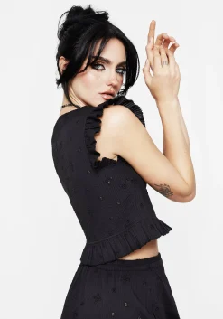 Crux Broderie Button Up Sleeveless Blouse Top