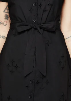 Crux Broderie Cotton Belted Mini Shirt Dress