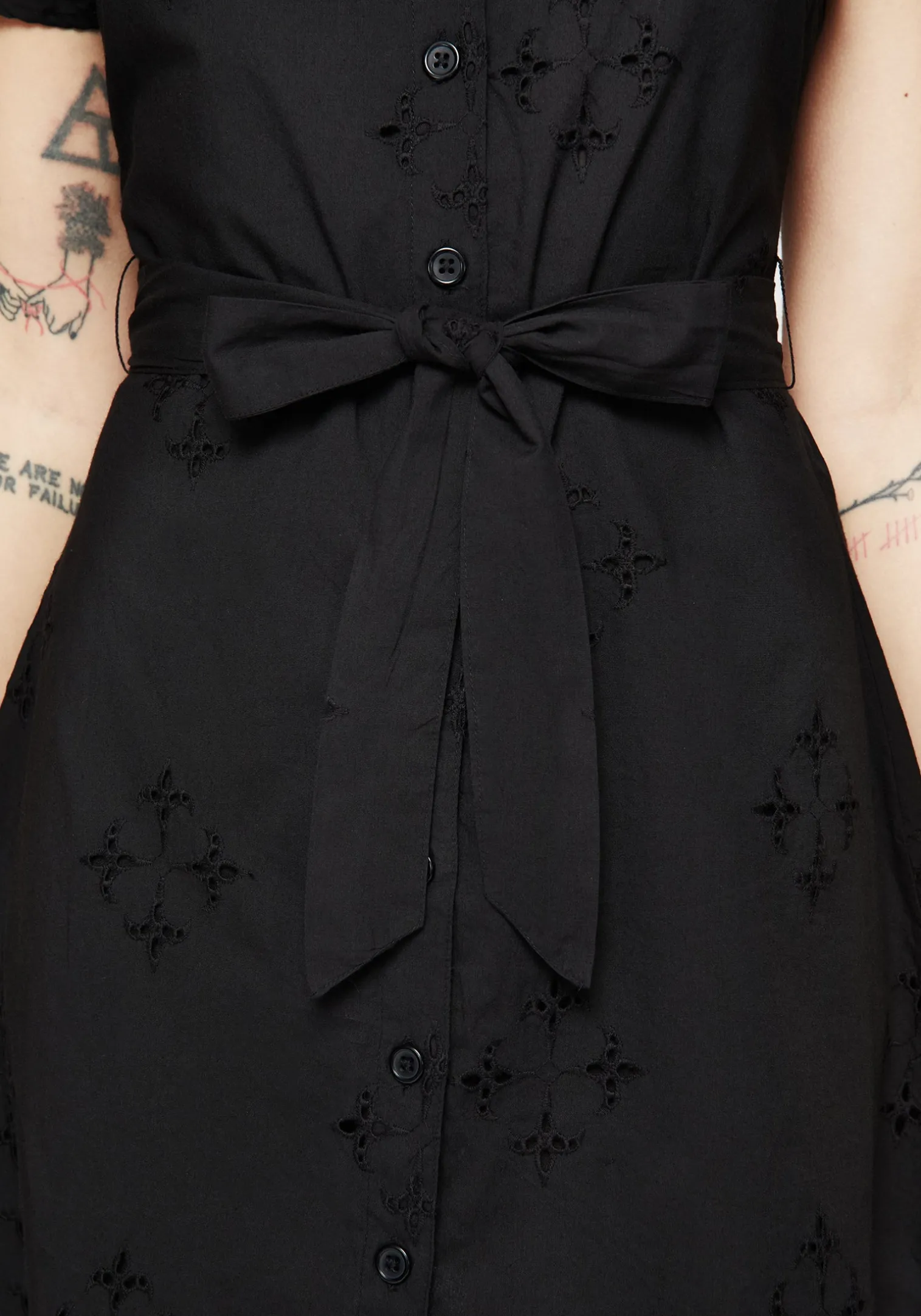 Crux Broderie Cotton Belted Mini Shirt Dress