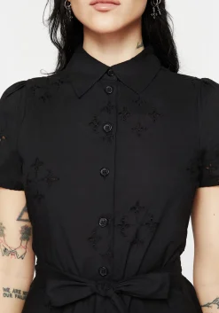 Crux Broderie Cotton Belted Mini Shirt Dress