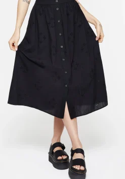 Crux Broderie Cotton Button Up Midi Skirt
