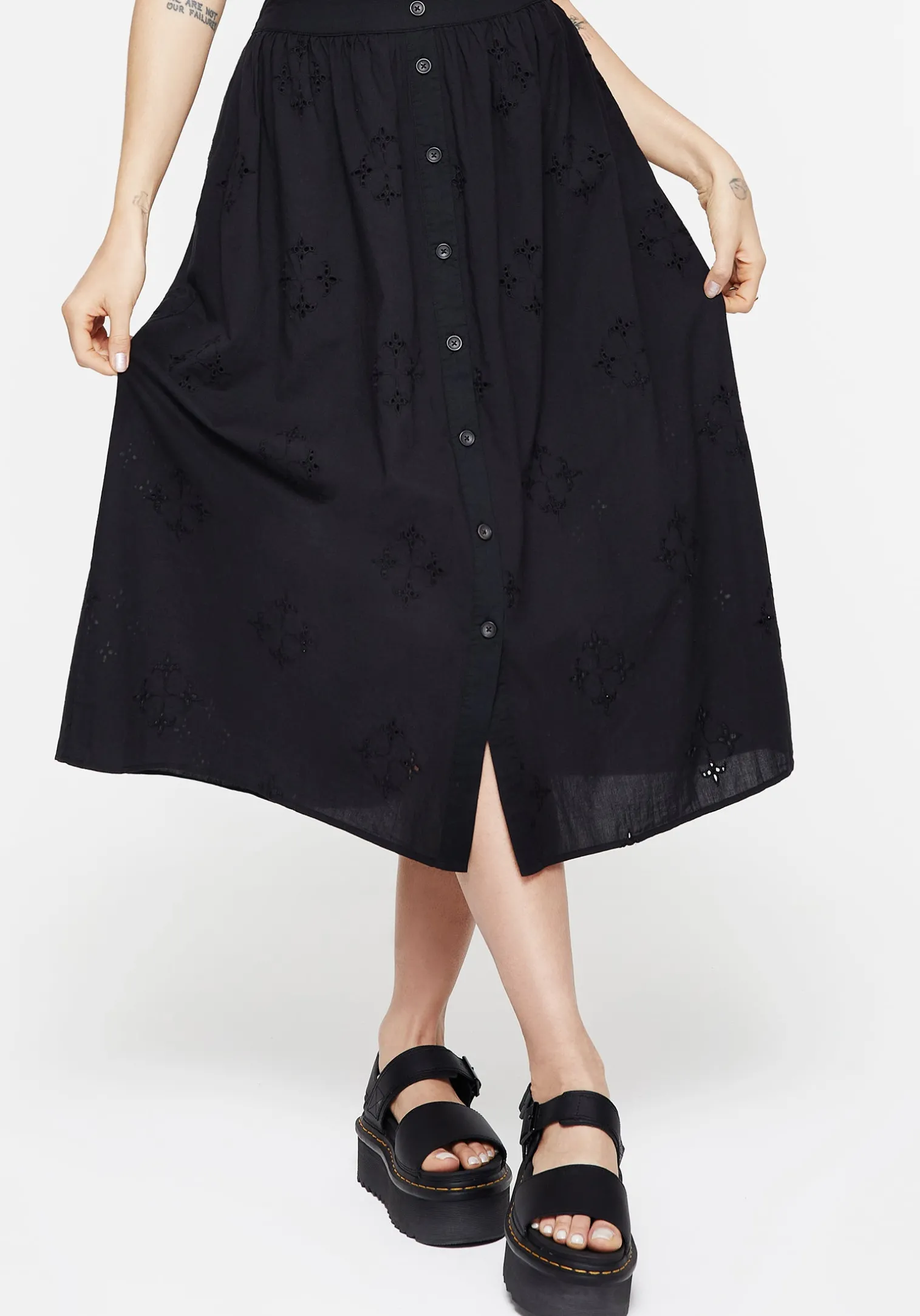 Crux Broderie Cotton Button Up Midi Skirt