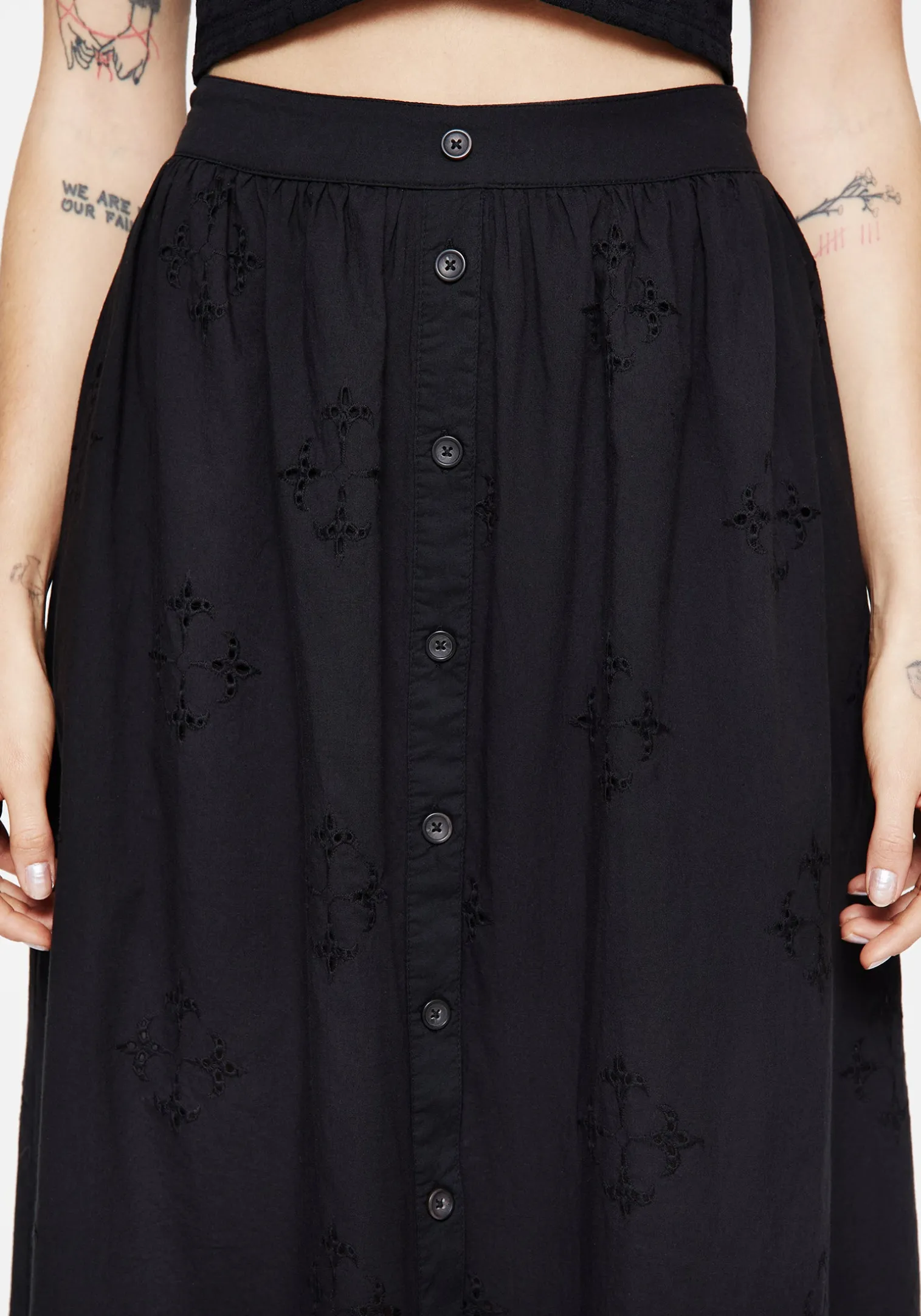 Crux Broderie Cotton Button Up Midi Skirt