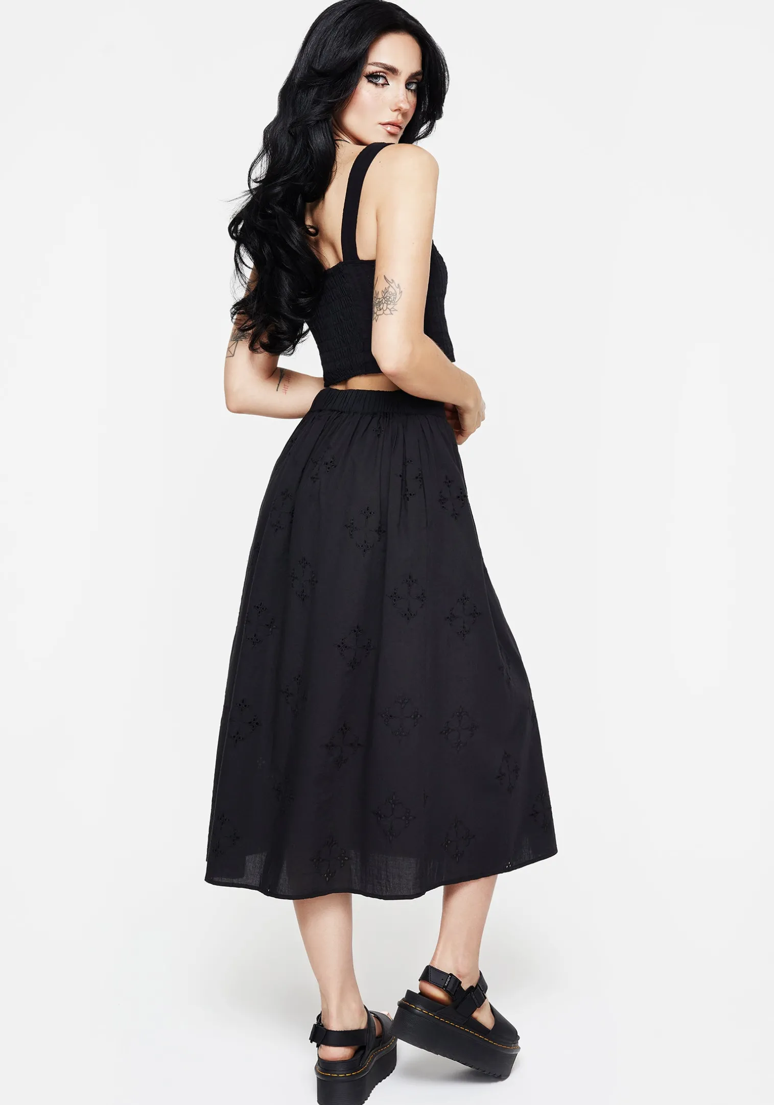 Crux Broderie Cotton Button Up Midi Skirt