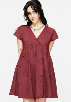 Crux Broderie Cotton Smock Mini Dress - Red