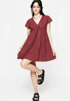 Crux Broderie Cotton Smock Mini Dress - Red
