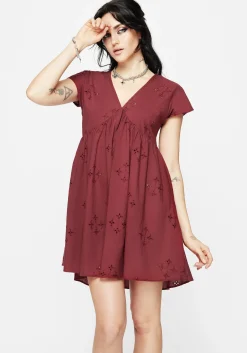Crux Broderie Cotton Smock Mini Dress - Red