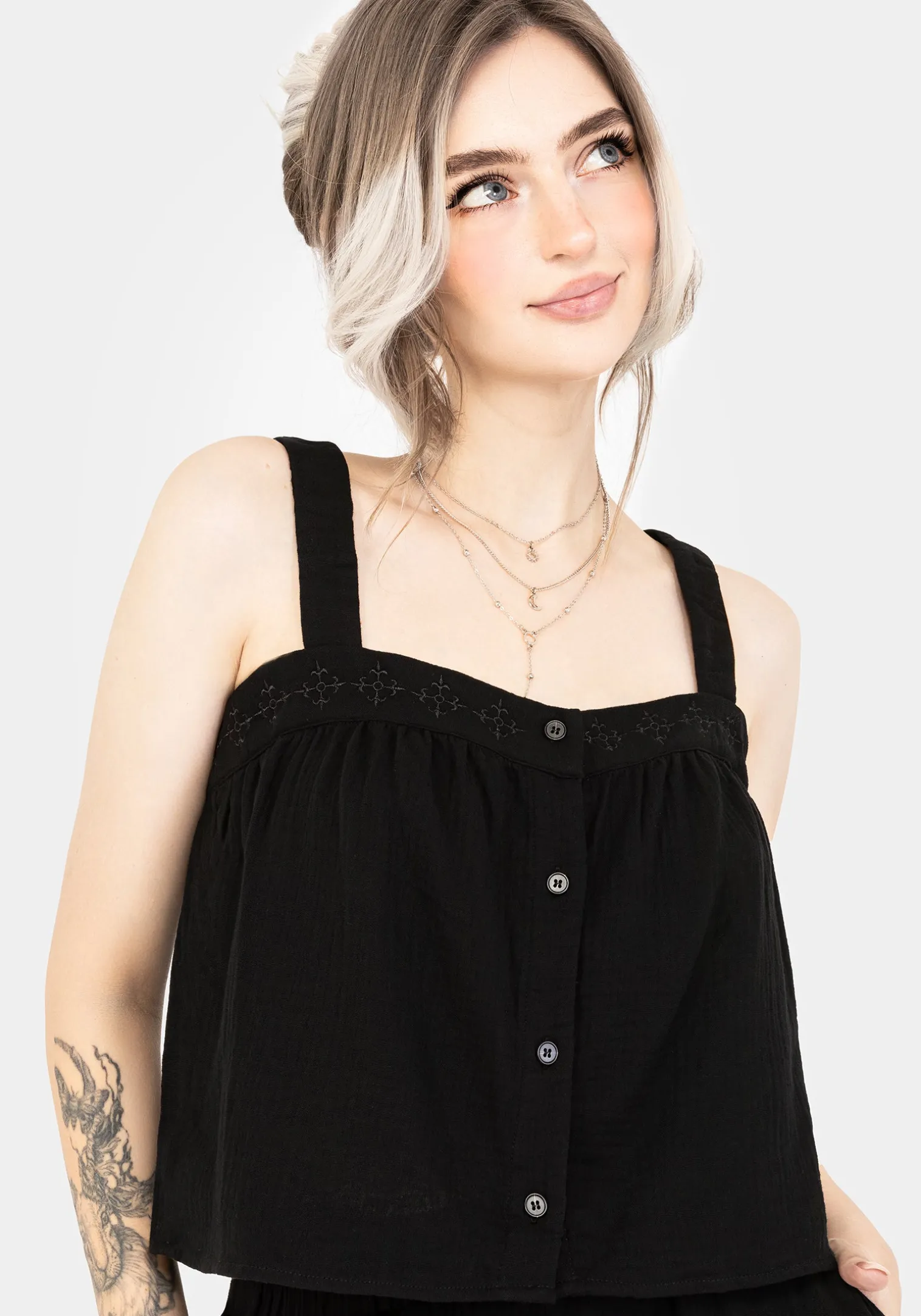 Damara Embroidered Cotton Button Up Blouse