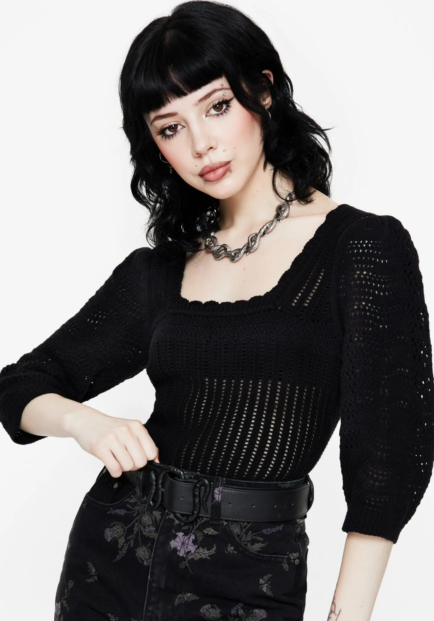 Danica Ladder Stitch Square Neck Knit Top