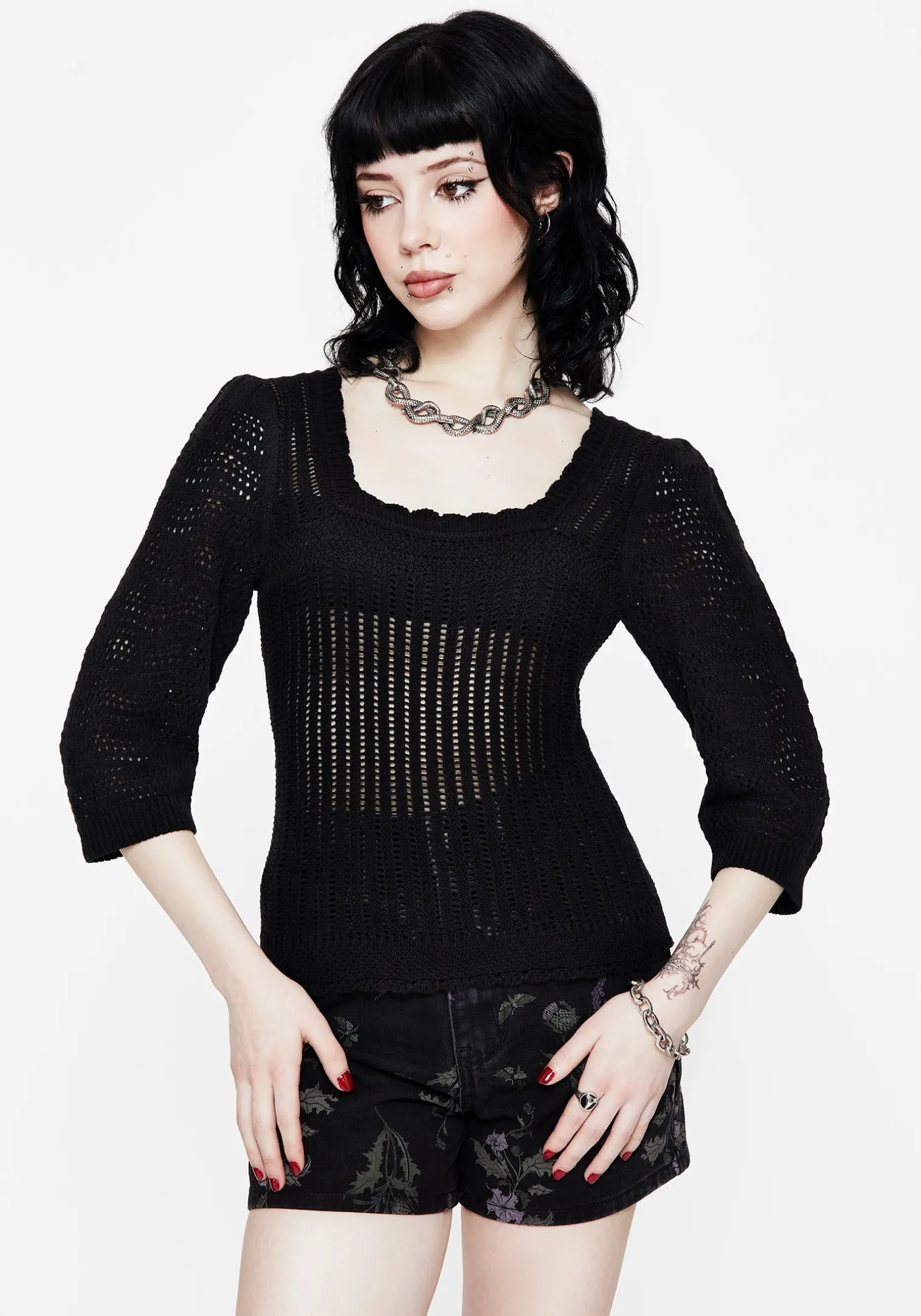 Danica Ladder Stitch Square Neck Knit Top