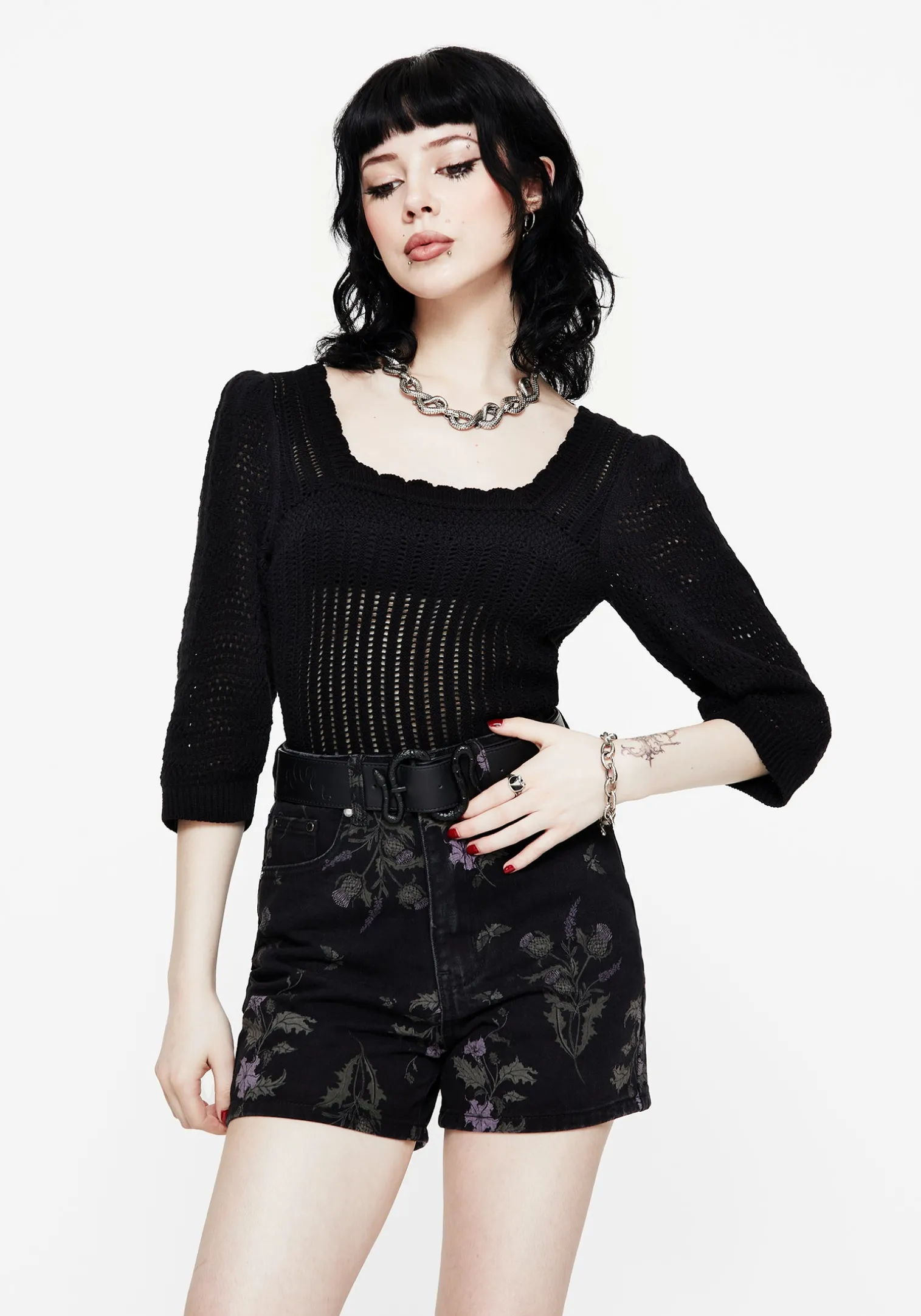 Danica Ladder Stitch Square Neck Knit Top