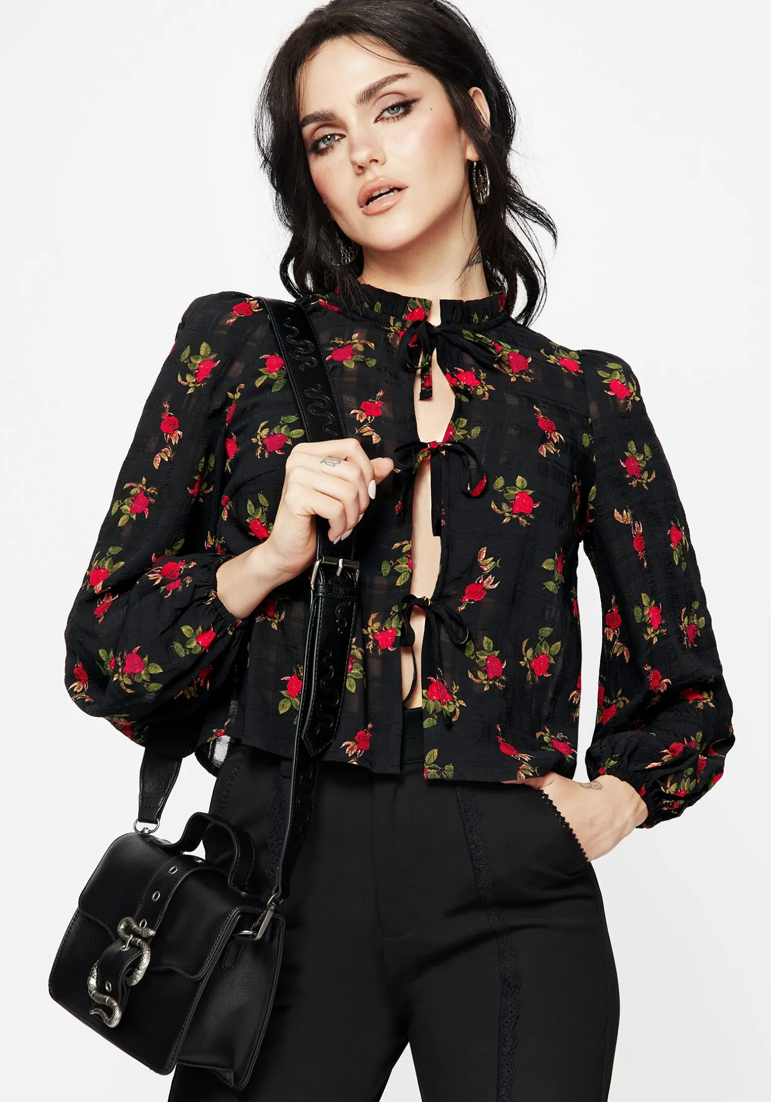 Darcey Floral Print Chiffon Tie-Front Blouse