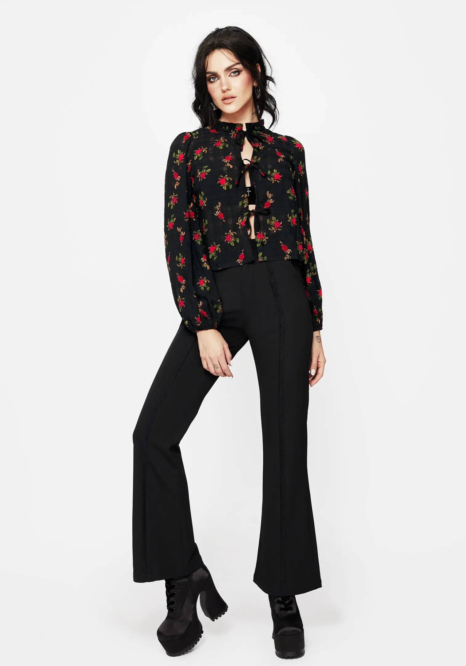 Darcey Floral Print Chiffon Tie-Front Blouse