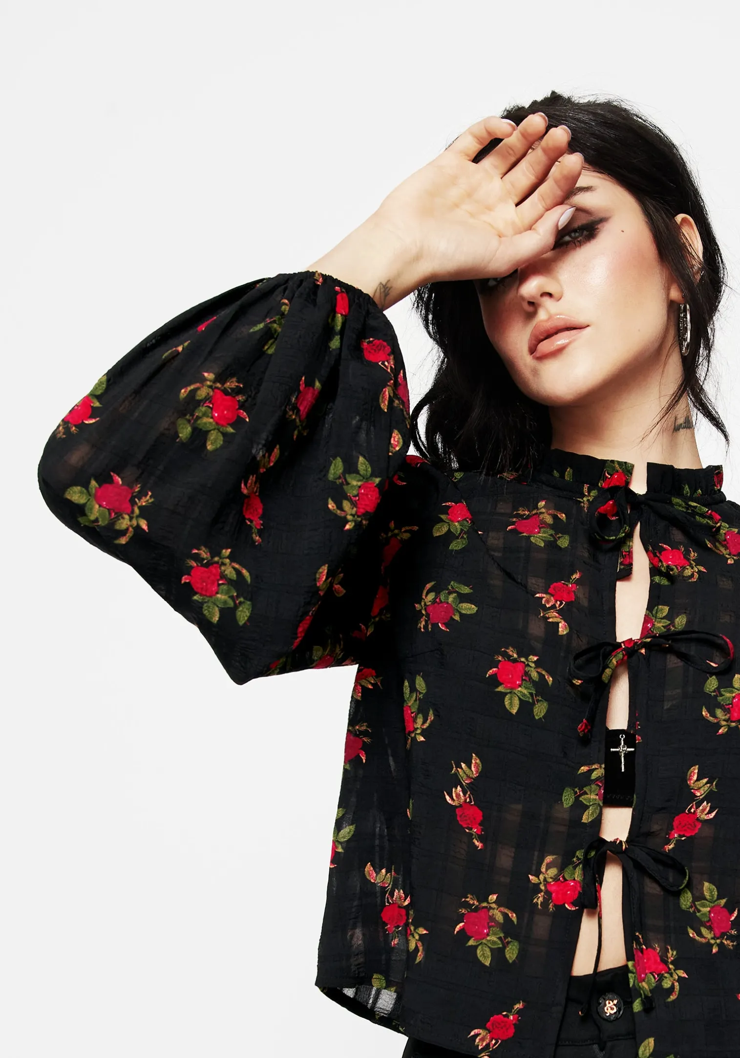Darcey Floral Print Chiffon Tie-Front Blouse