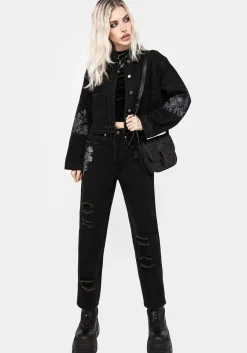 Deadhead Rose Embroidered Denim Carpenter Jacket