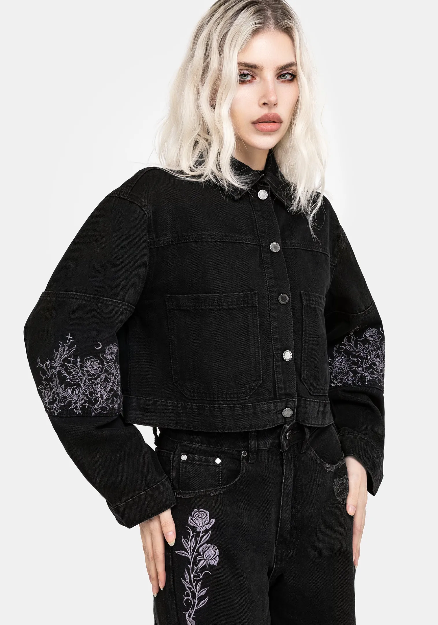 Deadhead Rose Embroidered Denim Carpenter Jacket