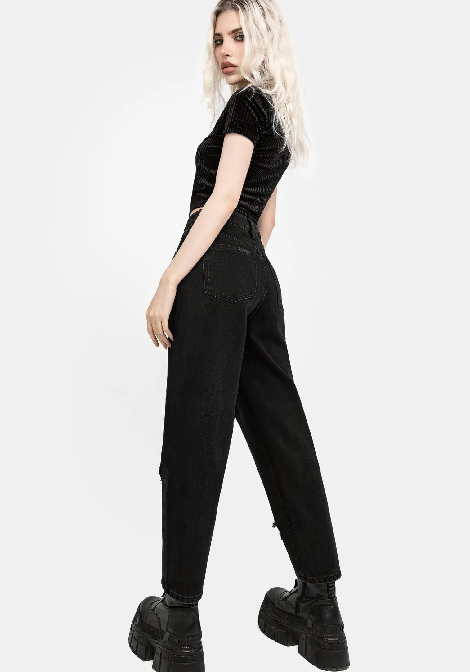 Deadhead Rose Embroidered Distressed Denim Barrel Leg Jeans