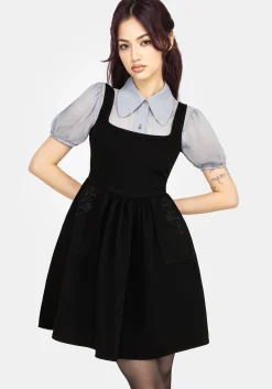 Deadhead Rose Embroidered Denim Mini Smock Dress