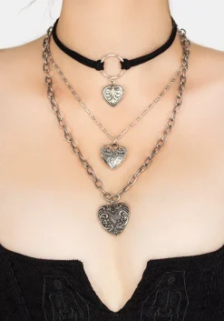 Deceiver Heart Layered Choker Necklace