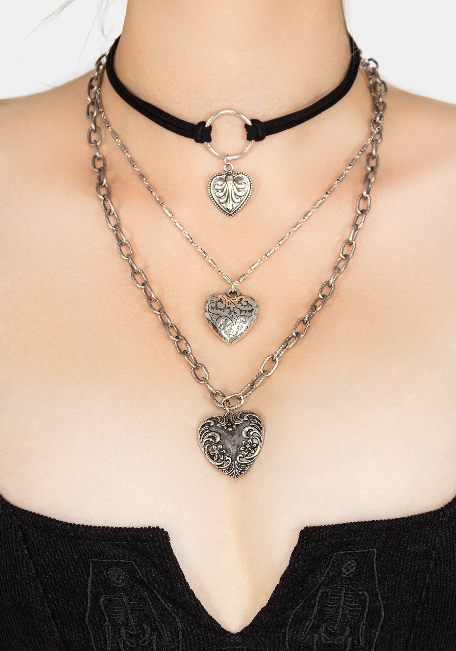 Deceiver Heart Layered Choker Necklace