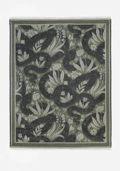 Deception Floral Snake Woven Blanket - Green