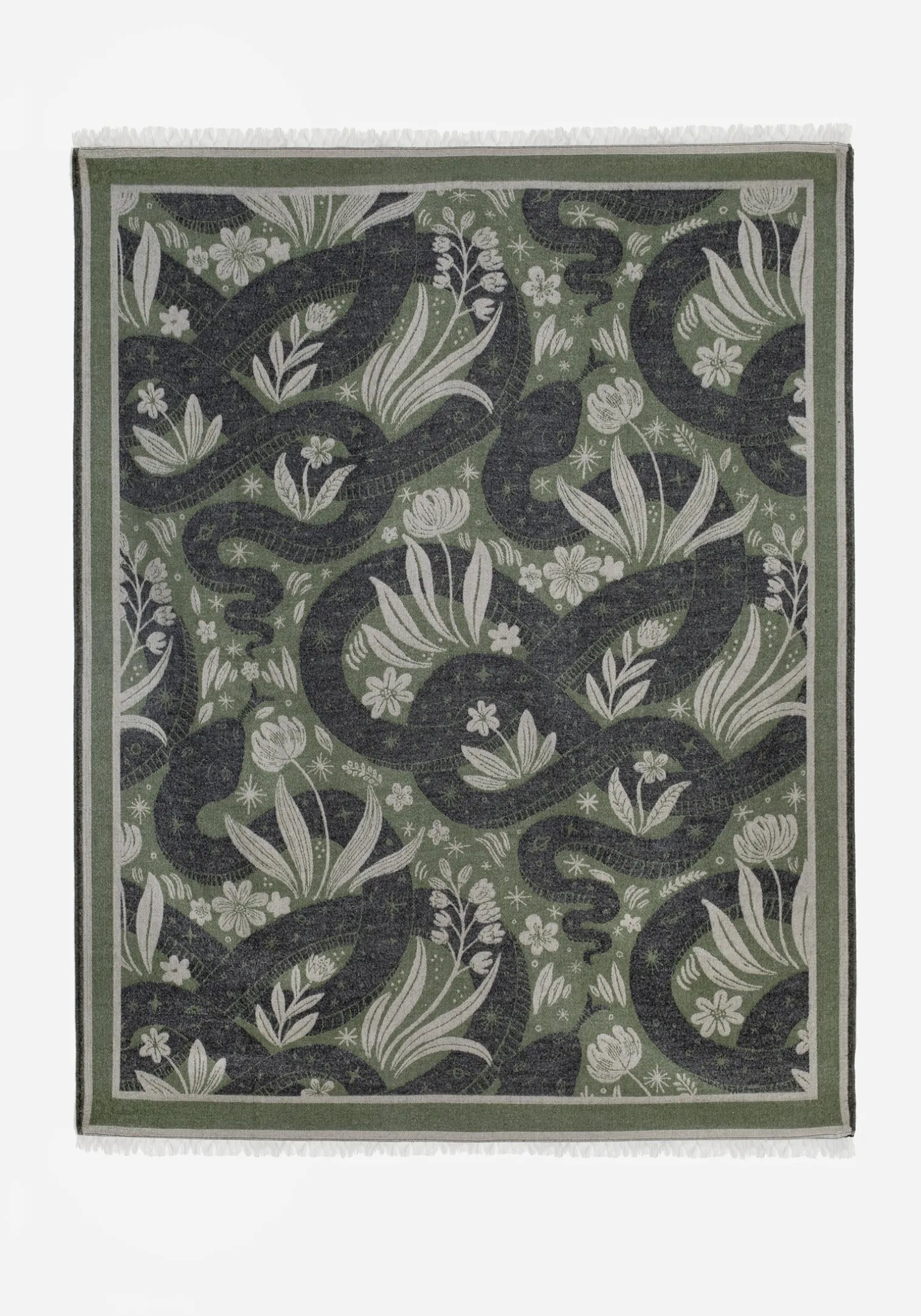 Deception Floral Snake Woven Blanket - Green