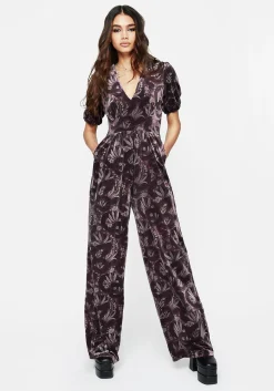 Deception Snake Foil Print Velour Jumpsuit