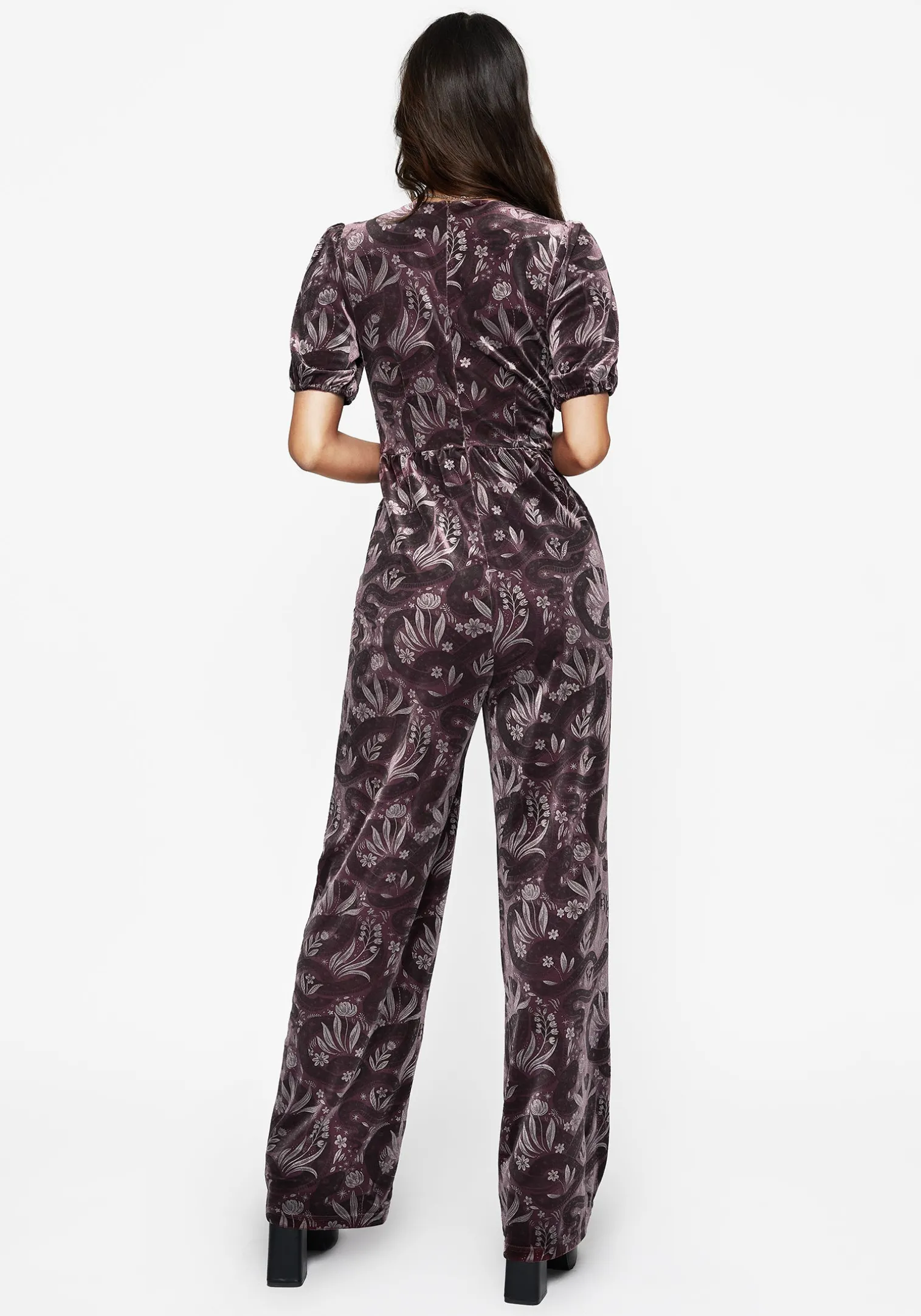 Deception Snake Foil Print Velour Jumpsuit