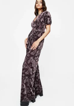 Deception Snake Foil Print Velour Jumpsuit