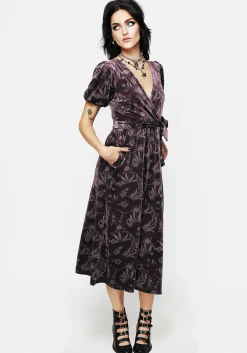 Deception Snake Foil Print Velour Midi Wrap Dress
