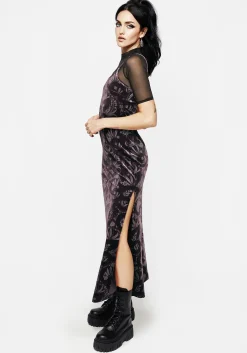 Deception Snake Foil Print Velour Maxi Slip Gown