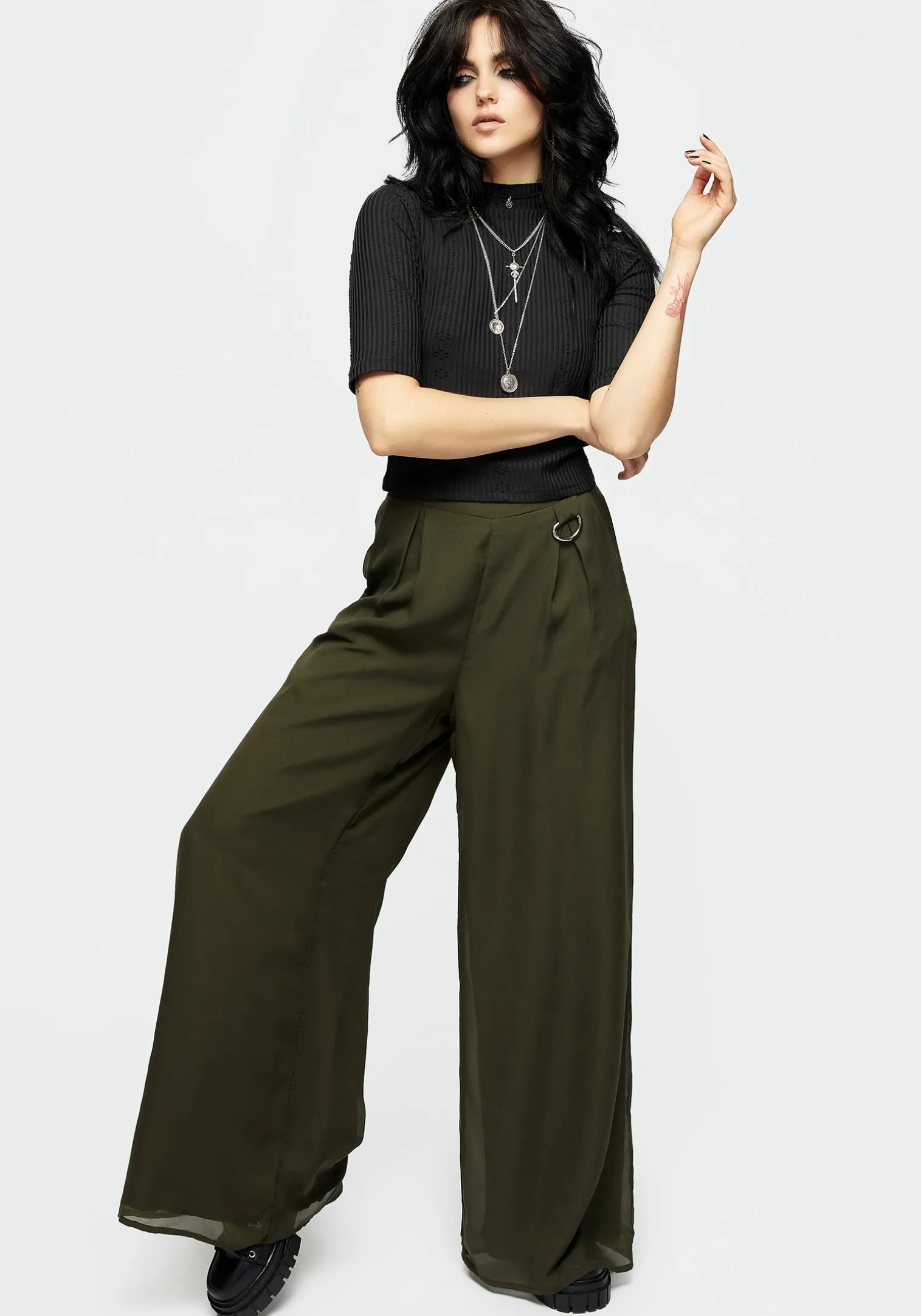 Descensum Wide Leg Green Trousers
