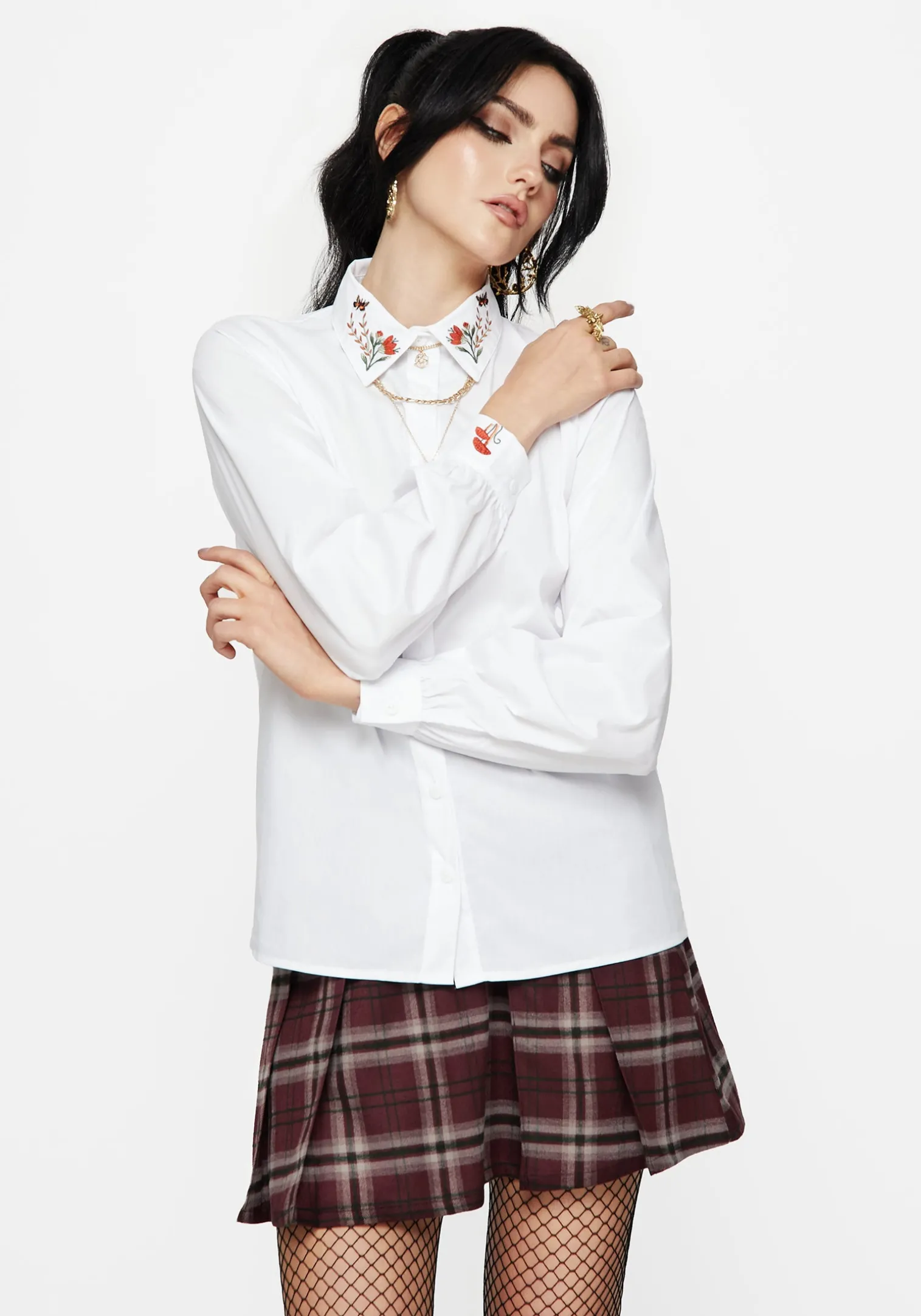 Dewdrop Cotton Embroidered Collar Shirt
