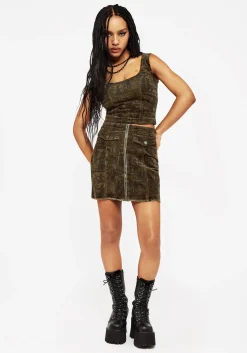 Diabolical Cord Woodcut Print Zip Up Mini Skirt