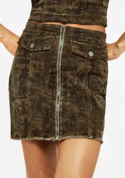 Diabolical Cord Woodcut Print Zip Up Mini Skirt