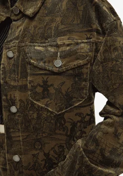 Diabolical Cord Woodcut Print Crop Shacket