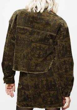 Diabolical Cord Woodcut Print Crop Shacket