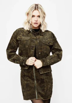 Diabolical Cord Woodcut Print Crop Shacket